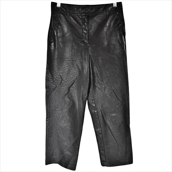 ARITZIA BABATON Command Cropped Vegan Leather Black Trouser Pants Size 4 - Picture 2 of 10